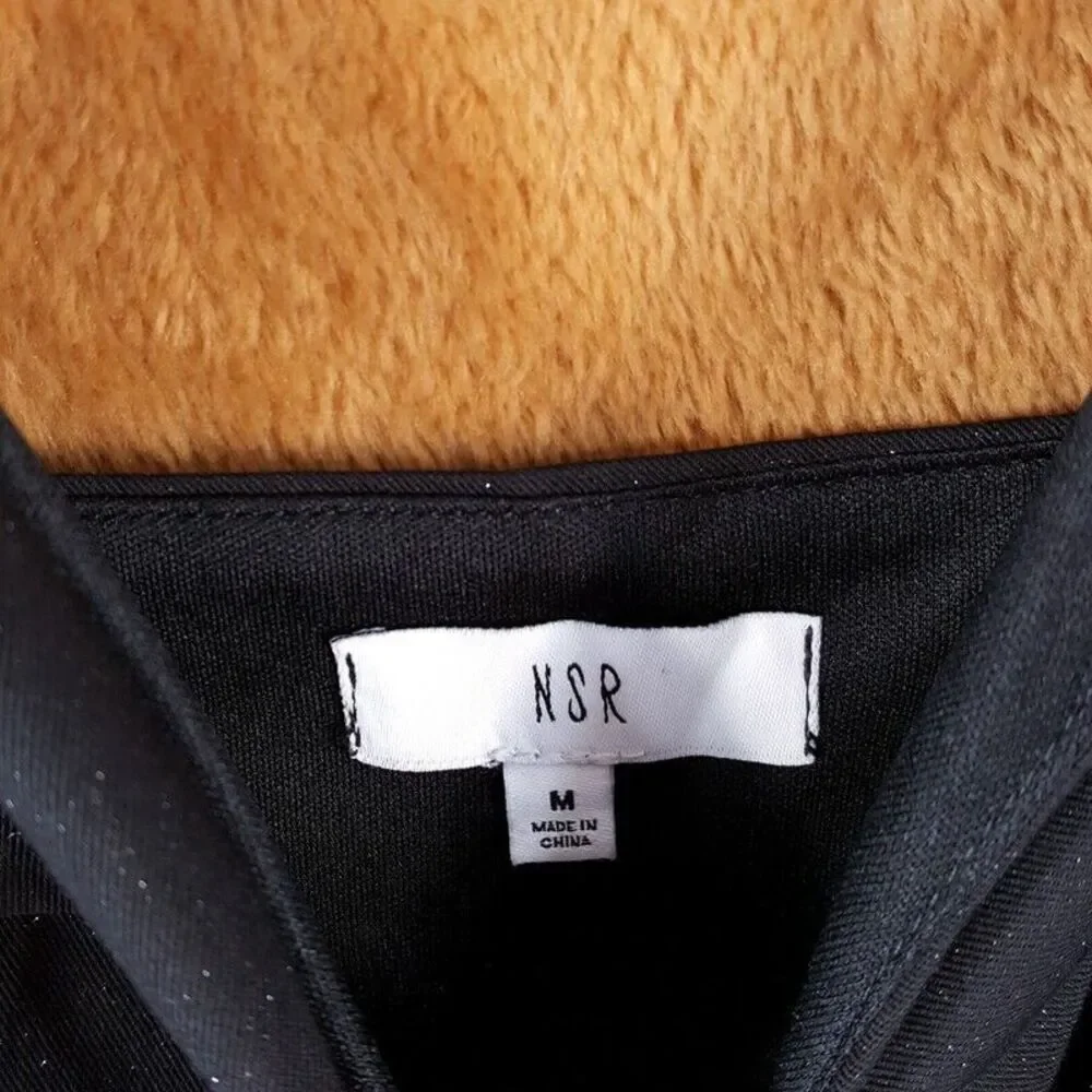 NSR Womens Dress Medium Black Mini Sheath Bodycon Sparkle Stretch Adjustable - Picture 2 of 11